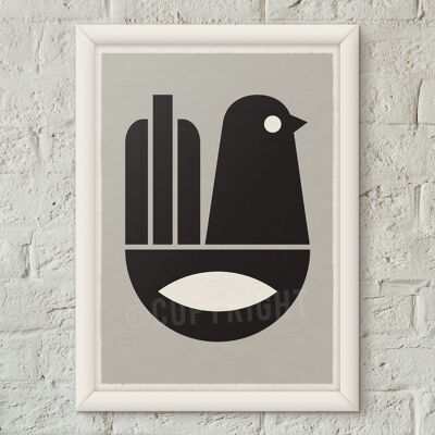 Poster di stampa artistica di Scandi in bianco e nero dell'uccello 01