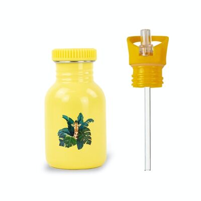 Children's stainless steel water bottle 350ml Giraffe & cap with integrated straw