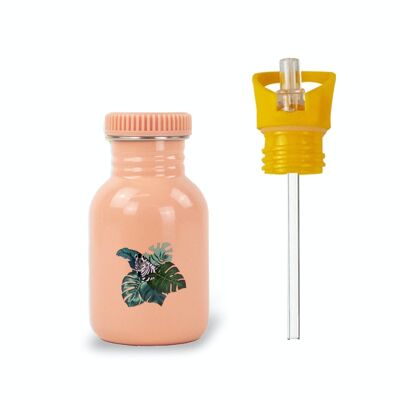 Kinder-Edelstahl-Trinkflasche 350ml Zebra & Verschluss mit integriertem Strohhalm