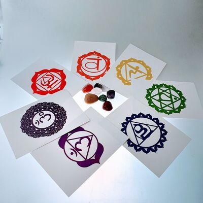 Chakra cards set 7 pieces with gemstones set
