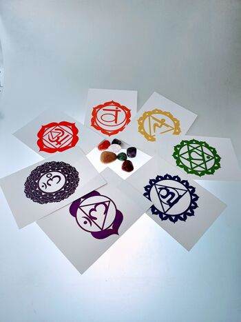 Jeu de cartes Chakra 7 pièces avec jeu de pierres précieuses