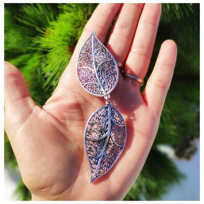 Large carved leaf brooch, for jackets without buttons, sweater clips, cape clips, mantillas, shawls, pashminas, Useful gift for mom.