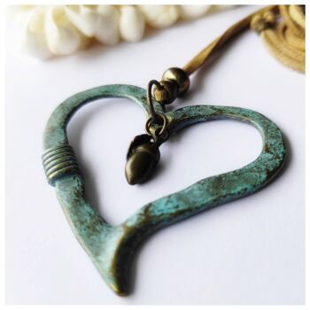 Collier coeur ancien antique, pendentif coeur vintage, collier cuivre et turquoise, beau collier avec pendentif cuivre, pour une maman spéciale 5