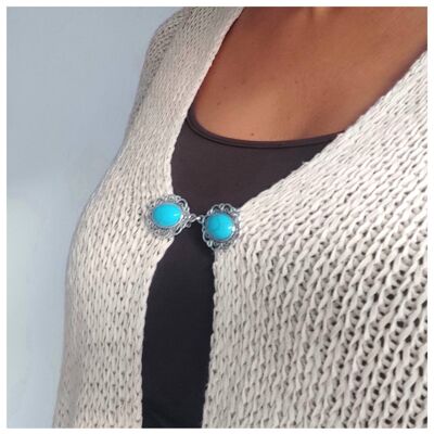 Romantic turquoise brooch to close jackets, fasten handkerchiefs, close capes and shawls. Perfect and useful Christmas and birthday gift for mother.