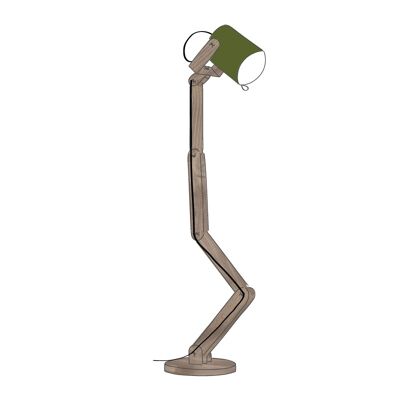 Hitchcock Practica Brown Wood Stehlampe mit Shire Green Spotlight