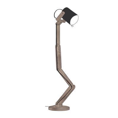 Lámpara de pie de madera color café, Hitchcock Practica con foco gris antracita