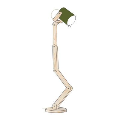 Natural Wood Floor Lamp, Hitchcock Practica with Shire Green Spotlight