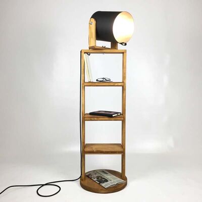 Brown Wood Floor Lamp, Hitchcock Shelves with Anthracite Gray Spotlight
