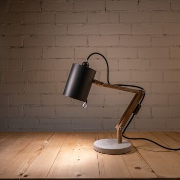 Lampe de bureau en bois marron, Spielberg avec spot gris anthracite