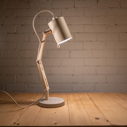 Lámpara de escritorio de madera natural, Spielberg con foco blanco hueso
