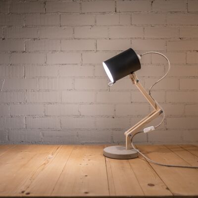 Lámpara de escritorio de madera natural, Spielberg con foco gris antracita