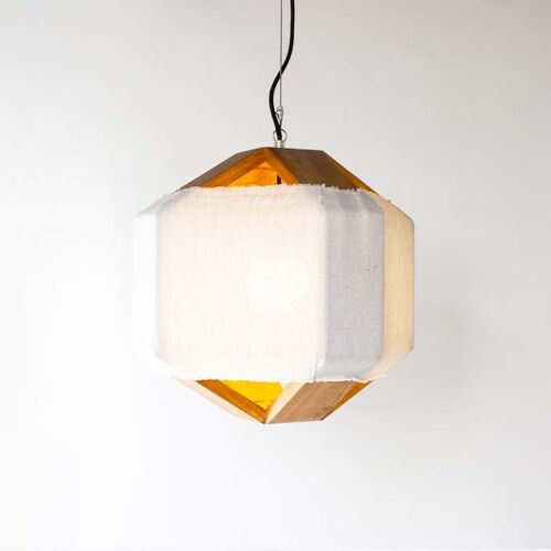Lámpara de suspensión de madera color natural y lino, Cenello S