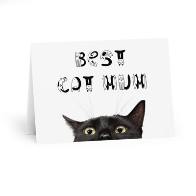 Best Cat Mum greeting card, mother's day card with cats on, black cat mother - Card blank inside