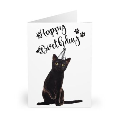 Happy Birthday card with cats, black cat birthday card, greeting card cat - Card blank inside (1168298168-0)
