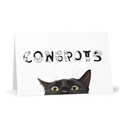 Wedding card from the cat, Congratulation funny wedding card with black cat, Job promotion, school finish congrats card - Card blank inside