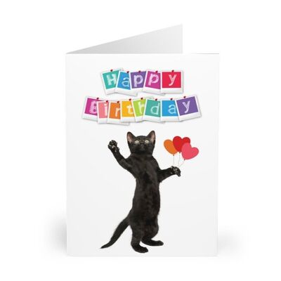 Happy Birthday card with cats, black cat birthday card, greeting card cat - Card blank inside (1182246777-0)