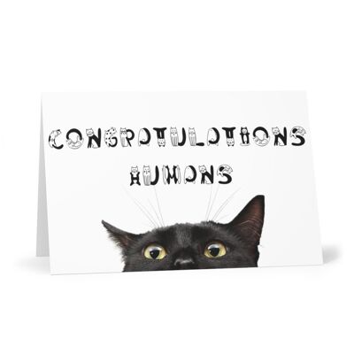 Wedding card from the cat, Congratulation humans funny wedding card with black cat - Card blank inside