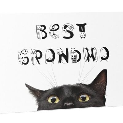 Best Grandma Greeting Card with Black Cat Peeking - Card with message