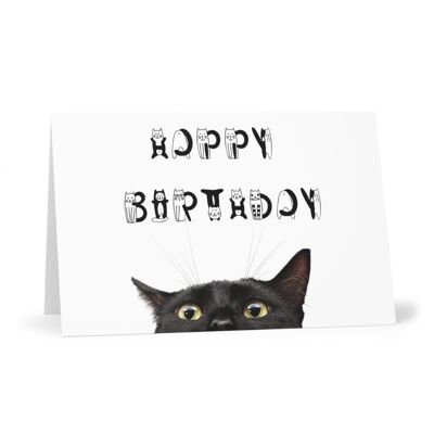 Happy Birthday card with cats, black cat birthday card, greeting card cat - Card blank inside (924742814-0)