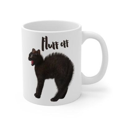 Fluff off mug, Funny Mug with black cat