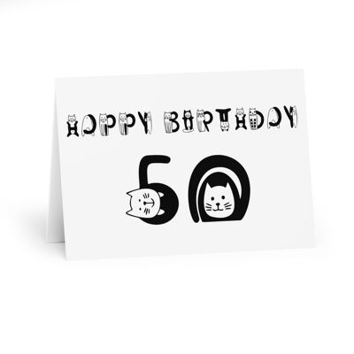 50 Birthday card with cats, black cat birthday card, greeting card cat - Card blank inside