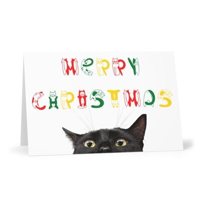 Merry Christmas card with cats, black cat Christmas card, greeting card from the cat - Card blank inside