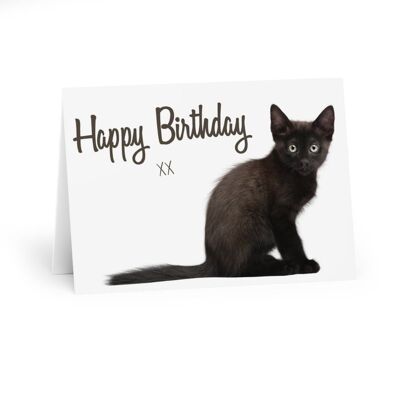 Happy Birthday card with cats, black cat birthday card, greeting card cat - Card blank inside (1182275301-0)