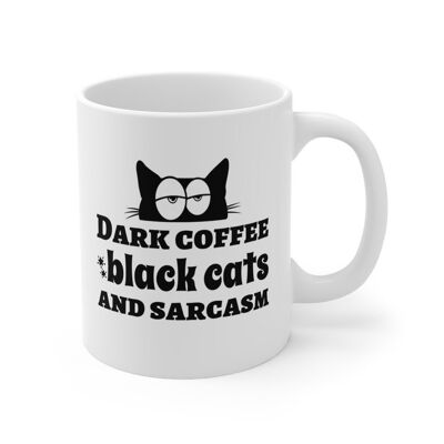 Dark coffee black cats and sarcasm mug, cute mug with black cats