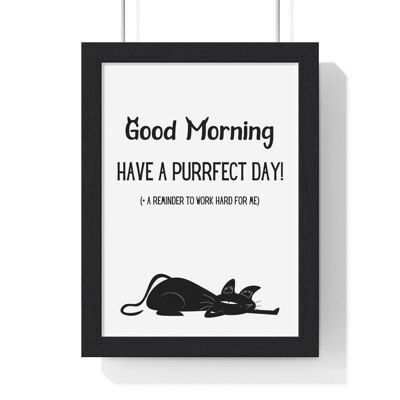 Good morning print with black cat. Bedroom wall art with cats