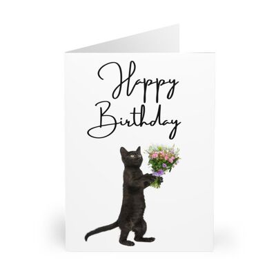 Happy Birthday card with cats, black cat birthday card, greeting card cat - Card blank inside (1200603079-0)