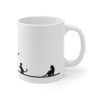 11oz coffee or chocolate mug with cats, minimalist and contemporary design, lovely gift for the cat lover