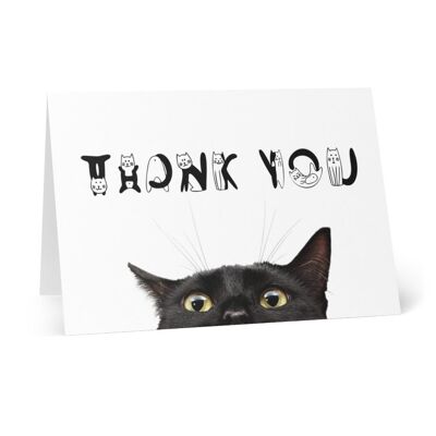Thank you card with black cat for cat lover or teacher assistant - Card blank inside