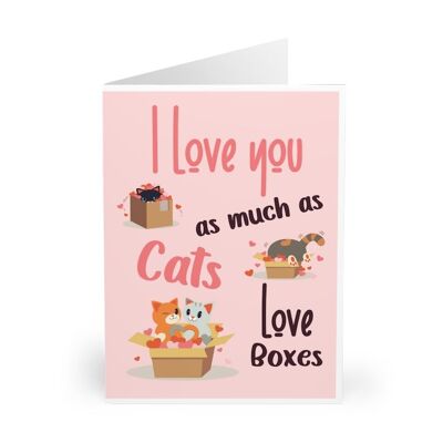 Valentines day card with cats, I love you as much as cats love boxes for cat lady or cat dad with personalized message - Blank inside