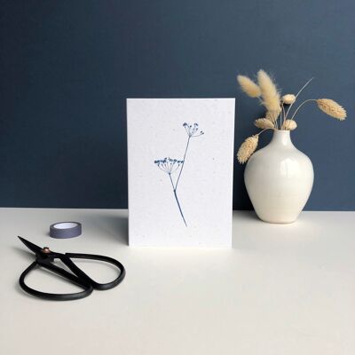 Plant Print Greeting card | Blue cow parsley print