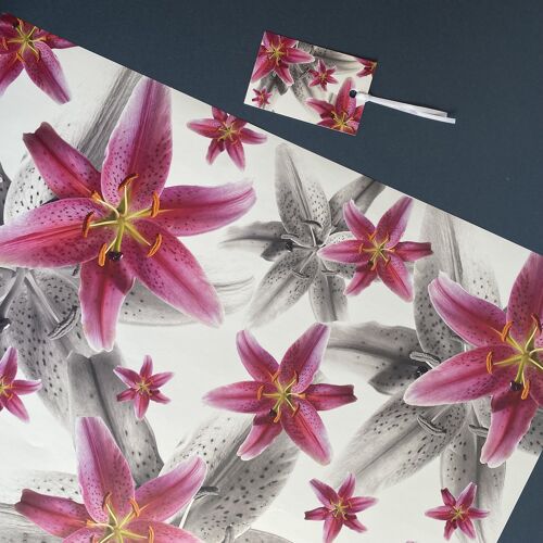 Pink Lily Gift Wrap and tag set - flower wrapping paper