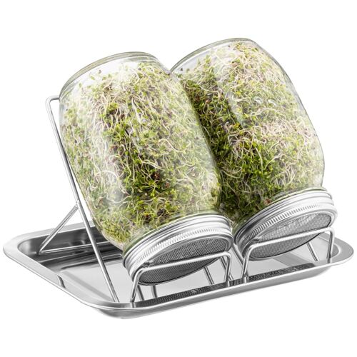 Sprouting pots set, two 1000ml pots, stainless steel