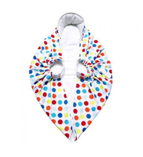 Babytragehilfe - Snugglebundl Funky Spots, weiß mit bunten Punkten