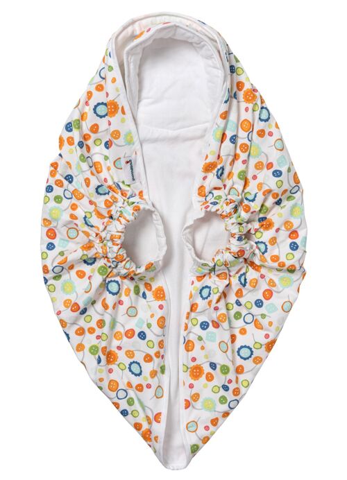 Babytragehilfe - Snugglebundl Baby Buttons, weiß mit buntem Knopf-Design