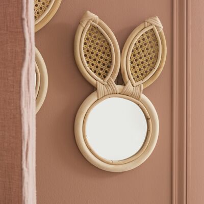 Rabbit mirror in rattan and caning