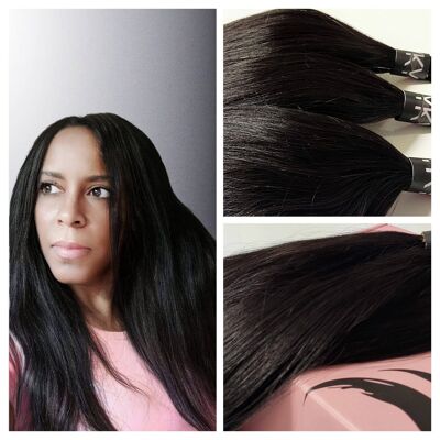 Extensiones de cabello virgen liso | 50 cm | Negro Natural