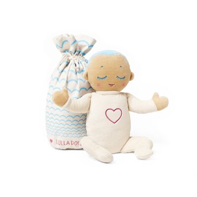 Falling asleep doll with breathing sounds and heartbeat, light blue - Lulla doll Sky