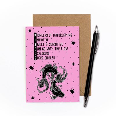 Tarjeta de felicitación del zodiaco de Piscis