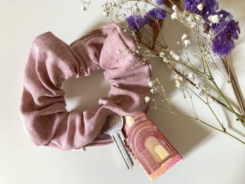 Recycelter Hanf + Bio-Baumwoll Scrunchie HOYA rosa mit Reißverschluss