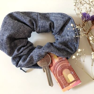 Recycelter Hanf + Bio-Baumwoll Scrunchie HOYA blau mit Reißverschluss