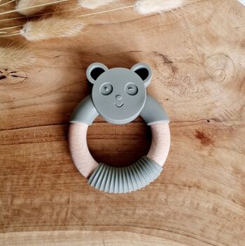 Anneau de dentition en silicone Panda avec anneau en bois - Armée 3