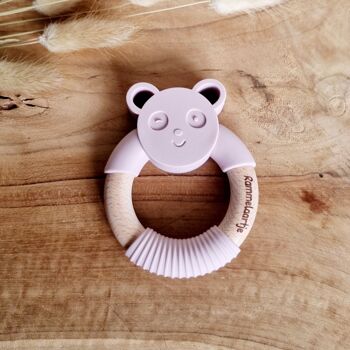 Anneau de dentition en silicone Panda Bear avec anneau en bois - Rose tendre 2