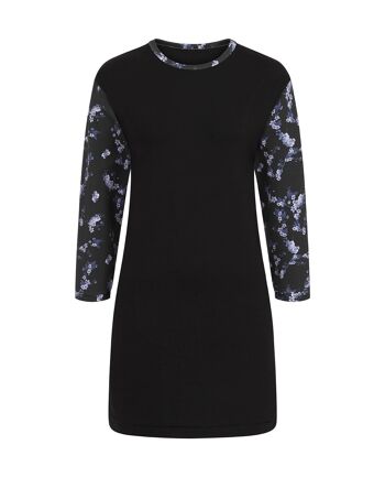 Robe t-shirt en coton à fleurs noire à manches longues 2