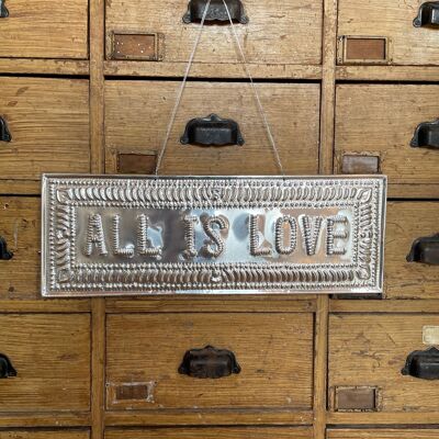 Hammered aluminum plate - ALL IS LOVE