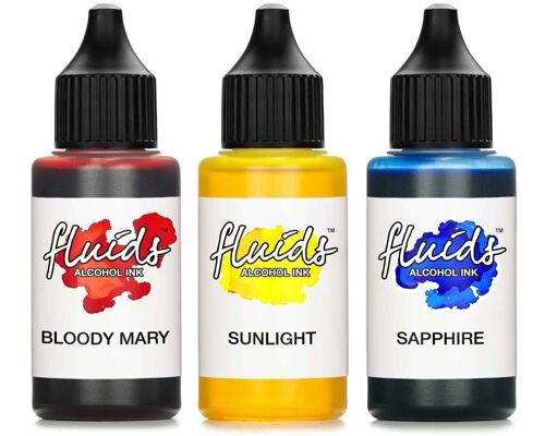 3x 30ml Alcohol Ink Set BLOODY MARY, SUNLIGHT, SAPPHIRE