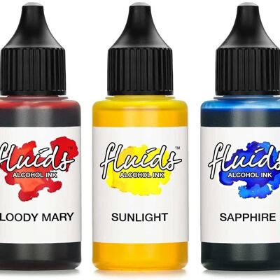 3x 30ml Alcohol Ink Set BLOODY MARY, SUNLIGHT, SAPPHIRE